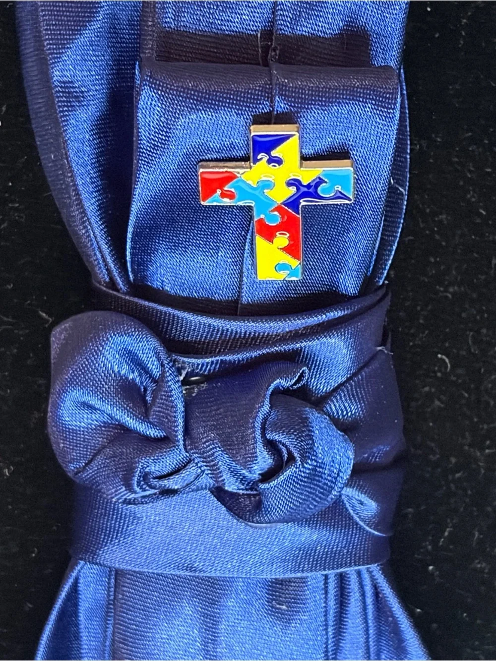 Womens Navy Autism Awareness Tie - Puzzle Ribbon Design